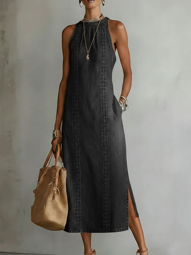 Julia | Robe en Denim avec Dentelle Rétro