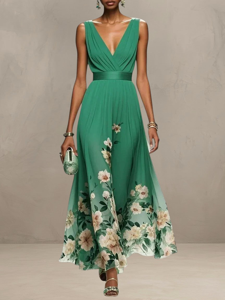 ROSA | ROBE MAXI EN CHIFFON FLORAL À COL V