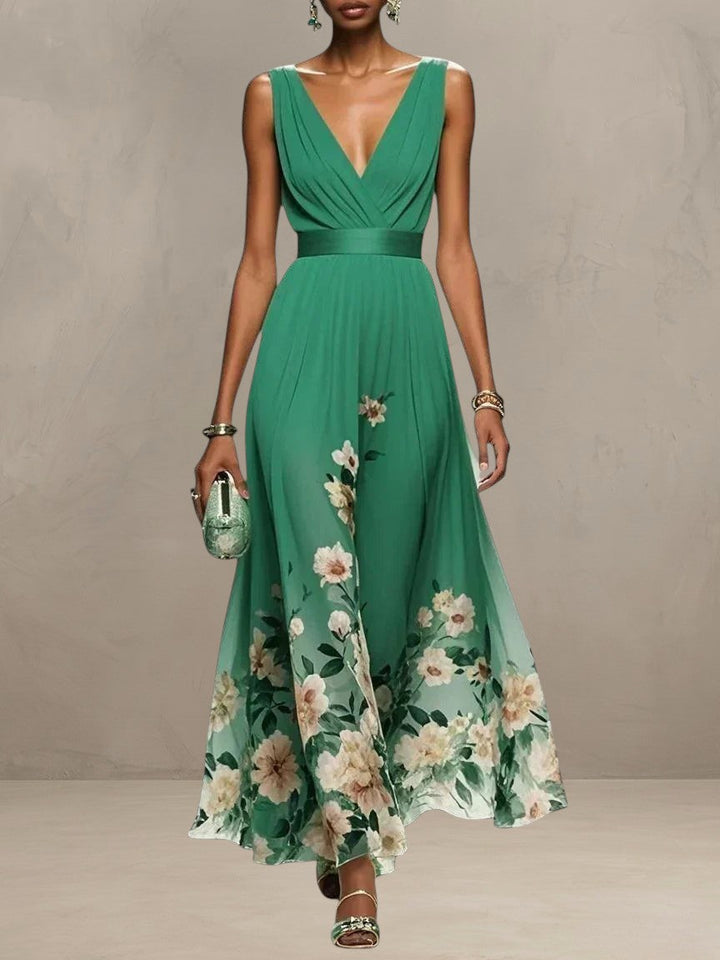 ROSA | ROBE MAXI EN CHIFFON FLORAL À COL V