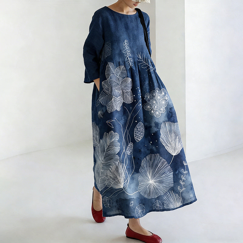 Robe Femme Imprimé Botanique de Style Japonais