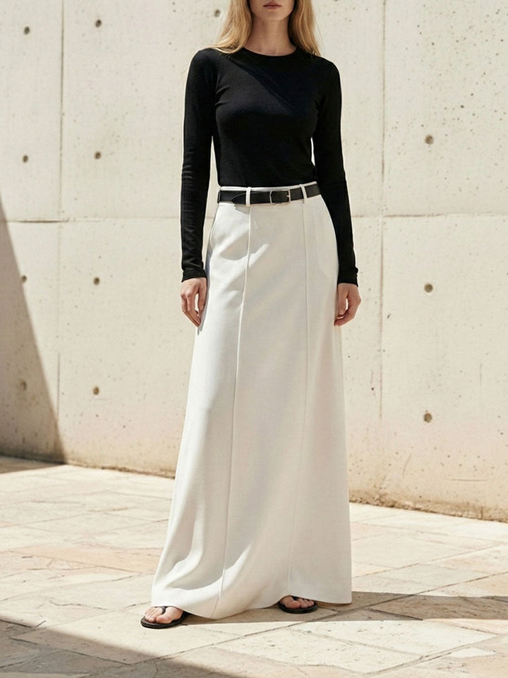 Margot | Jupe Longue Taille Haute Coupe Droite & Pince Structurée