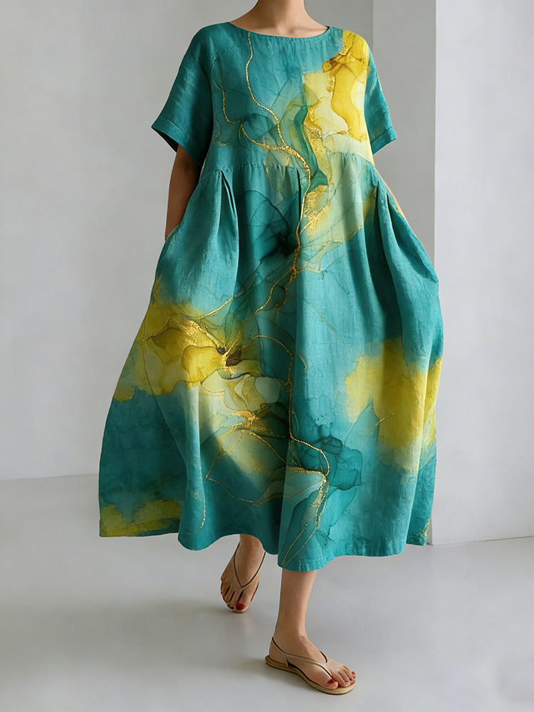 Robe confortable avec motif de peinture à l'encre alcoolisée japonaise pour femmes