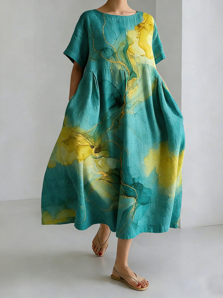 Robe confortable avec motif de peinture à l'encre alcoolisée japonaise pour femmes