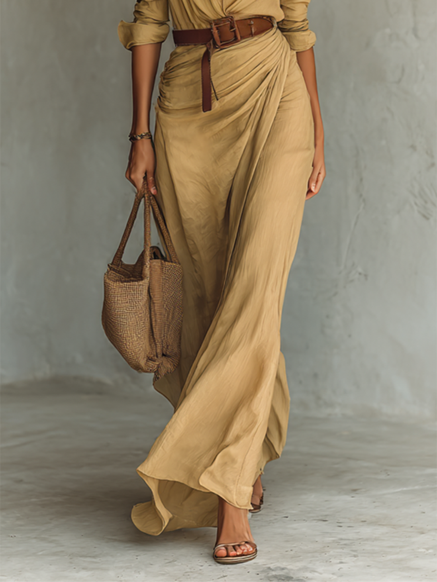 Marie | Robe Maxi à Col Revers à Manches Longues