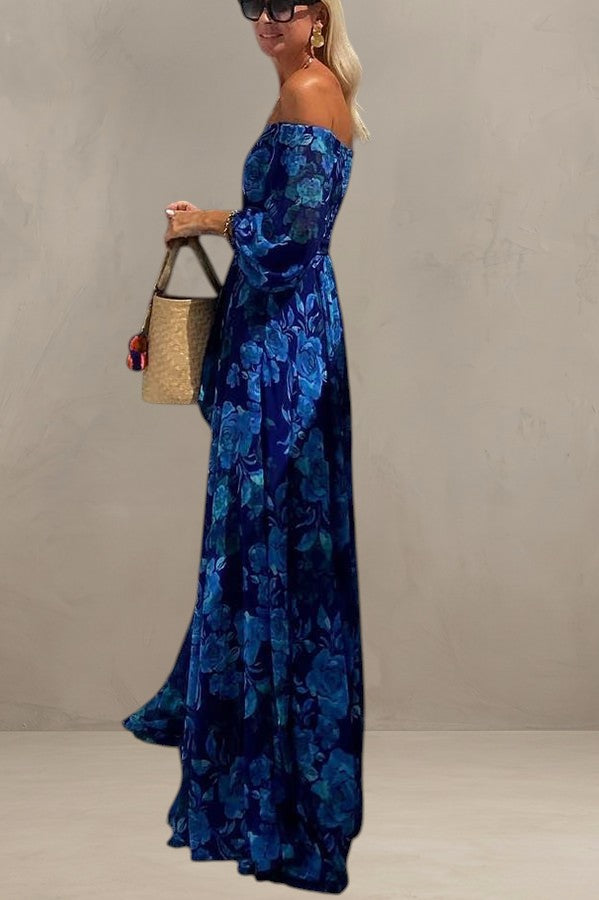 LUNA | ROBE LONGUE À IMPRIMÉ FLORAL AVEC MANCHES DÉBARDEUR