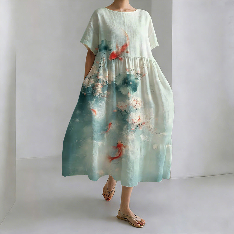 Robe de Loisirs à Col Rond en Style Japonais au Clair de Lune