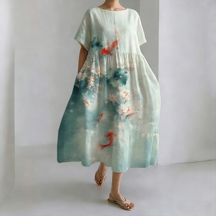 Robe de Loisirs à Col Rond en Style Japonais au Clair de Lune