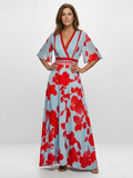 Corinne | Robe Maxi Fleurie à Col V et Manches Courtes