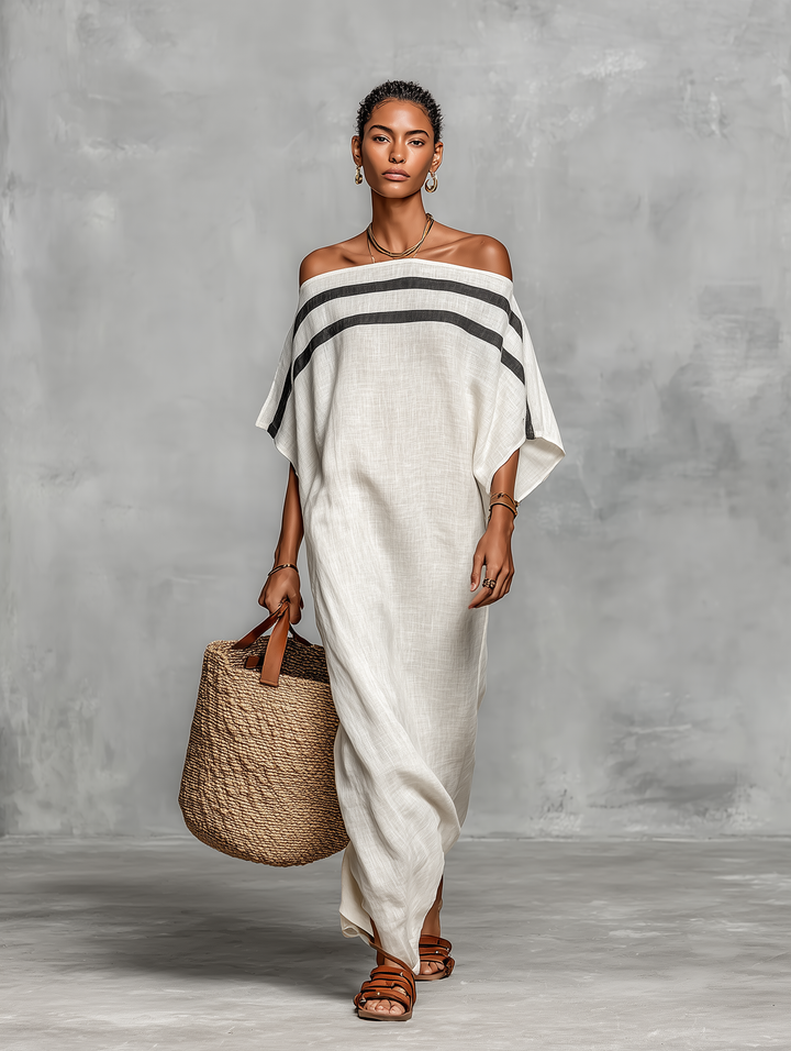Sophie | Robe Maxi en Lin à Épaules Nues