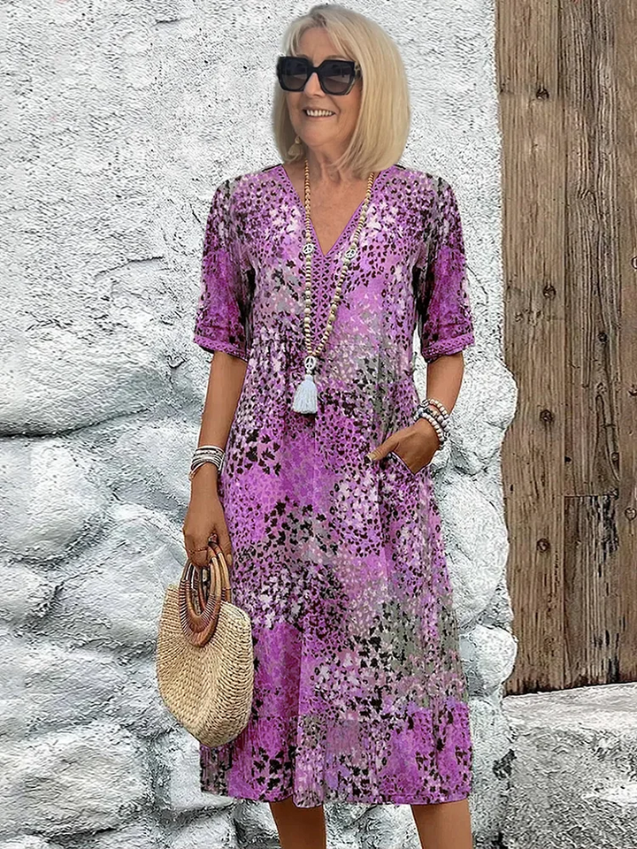 Susan | Robe Midi Imprimé Floral Sauvage Col V & Manches Courtes