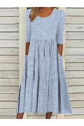 Amanda | Robe Midi Rayée Froncée & Poches