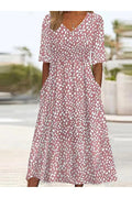 Pénélope | Robe Midi Imprimé Pois Irréguliers Col V & Taille Cintrée