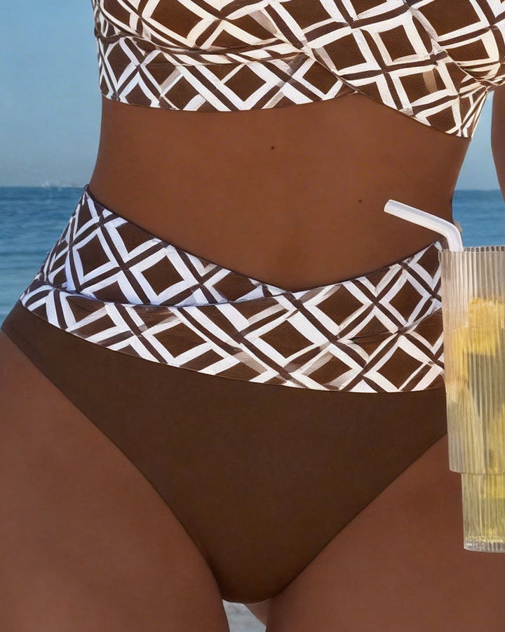 Léa | Bikini Deux Pièces Imprimé Géométrique & Taille Haute