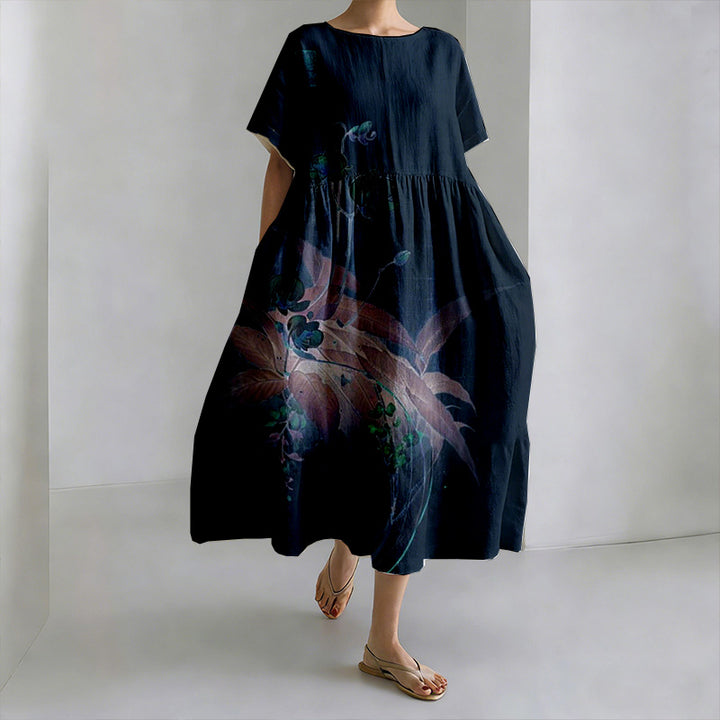 Robe tie-dye imprimée de lys plissée de style japonais