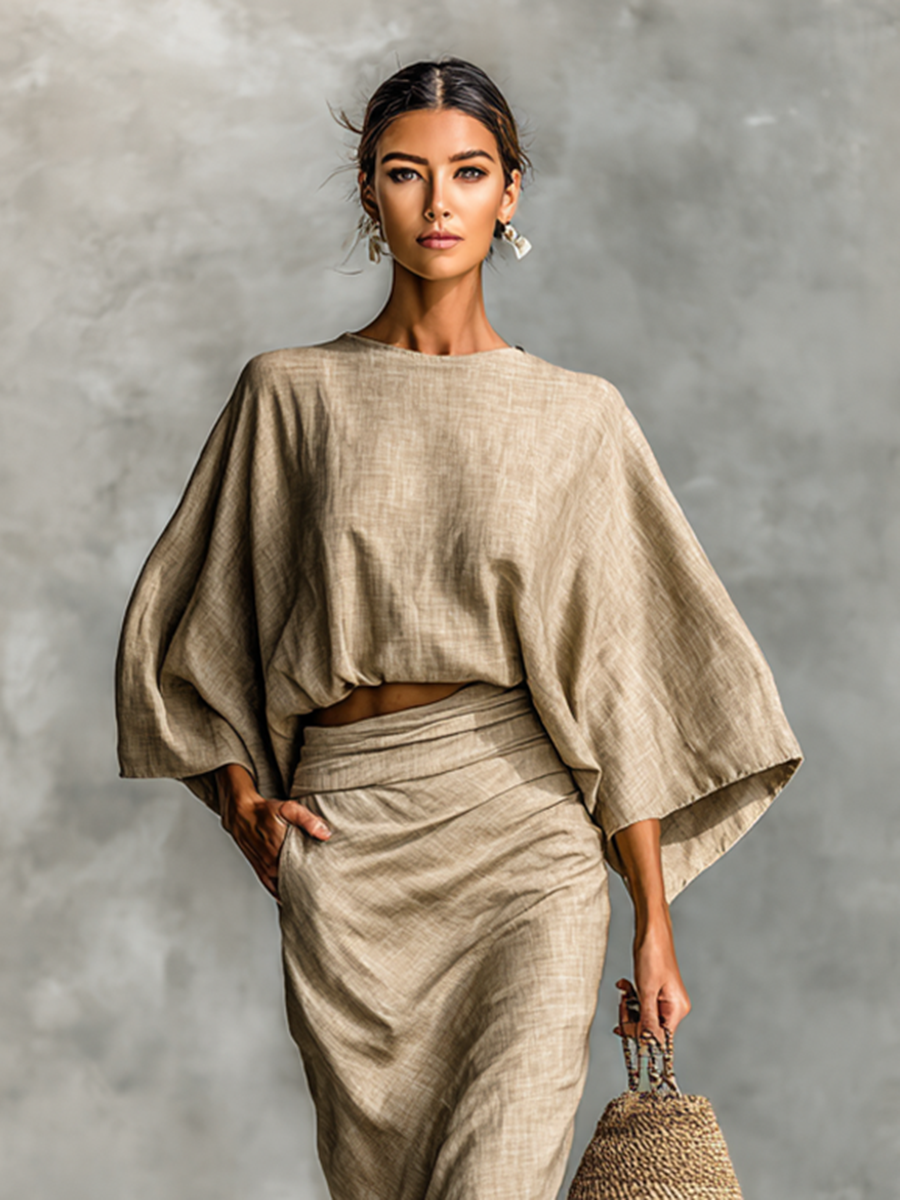 Selene | Ensemble Top à Manches Chauve-Souris Doux et Jupe Maxi