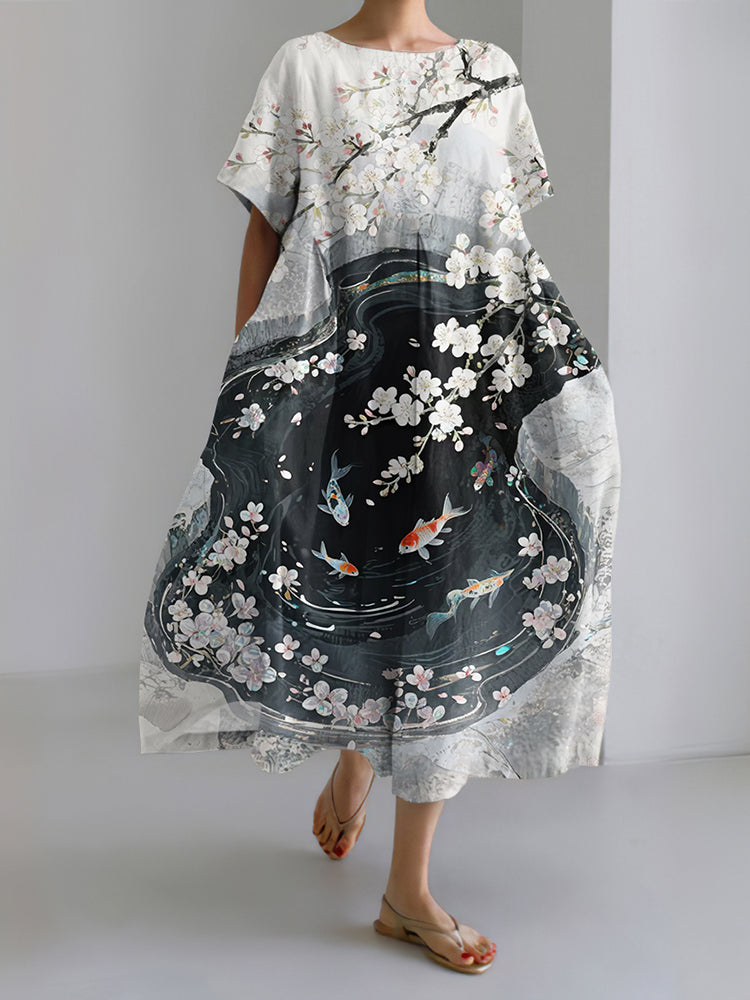 Robe midi à imprimé floral japonais pour femmes