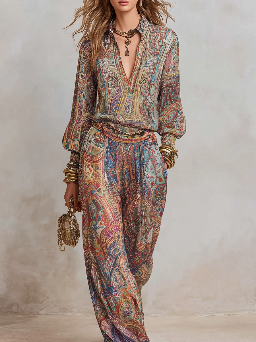 Pantalon large à imprimé paisley exquis