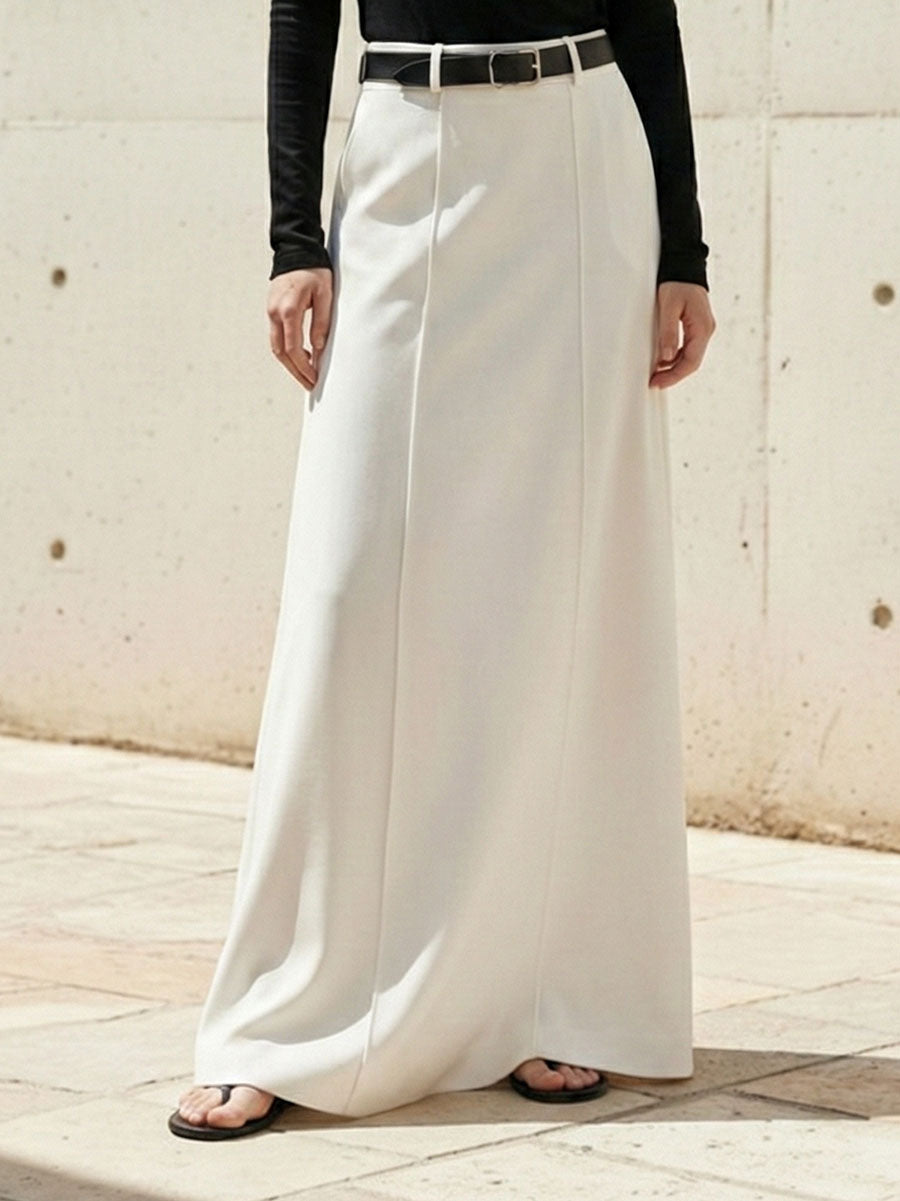 Margot | Jupe Longue Taille Haute Coupe Droite & Pince Structurée