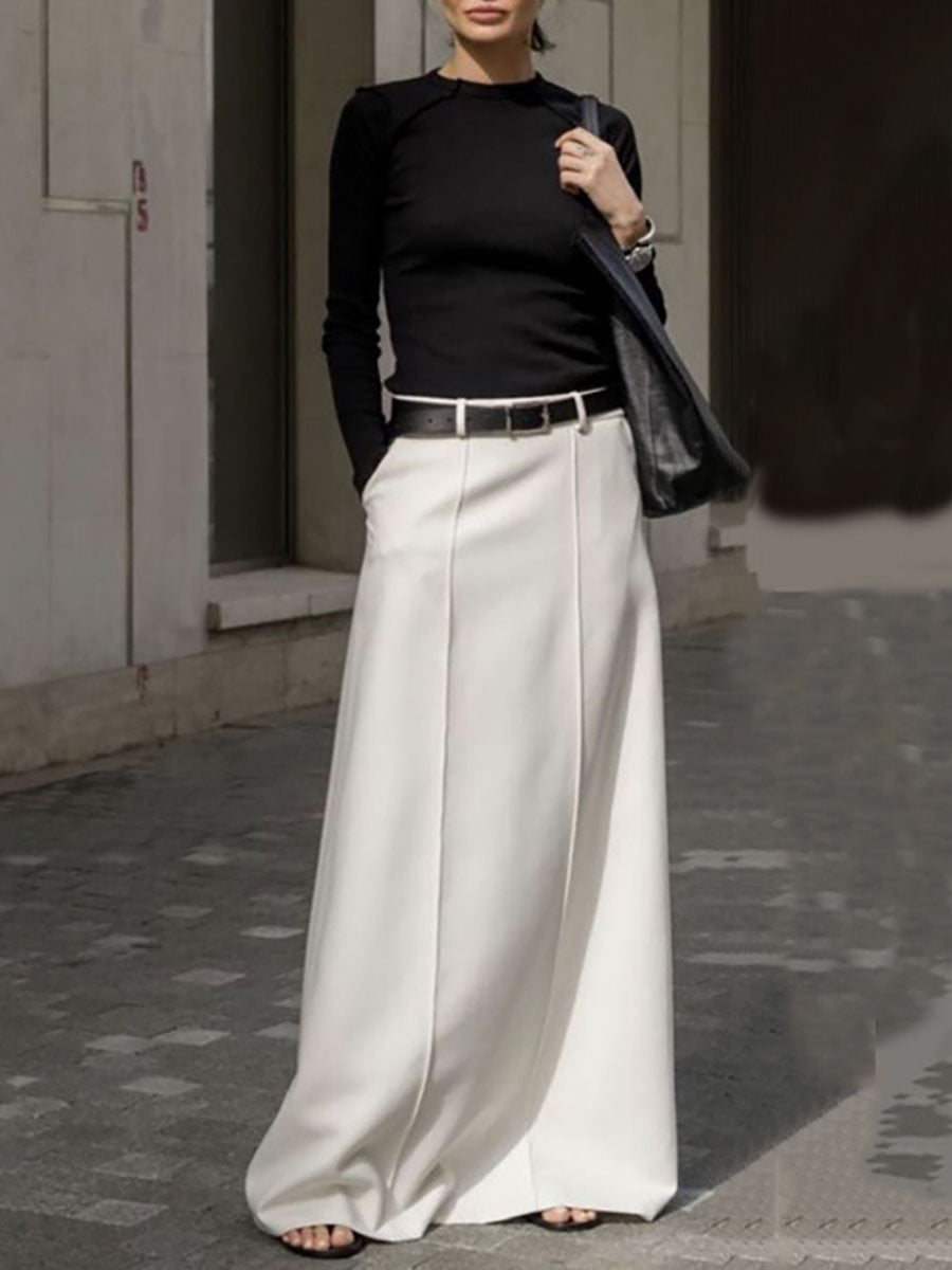 Margot | Jupe Longue Taille Haute Coupe Droite & Pince Structurée