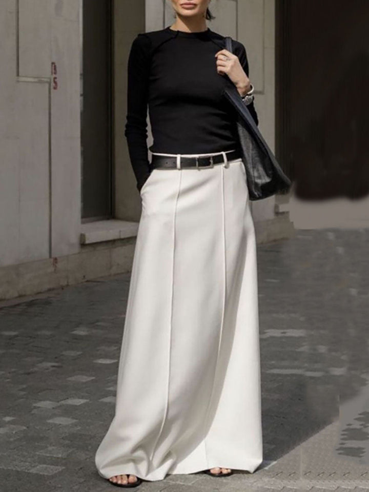 Margot | Jupe Longue Taille Haute Coupe Droite & Pince Structurée