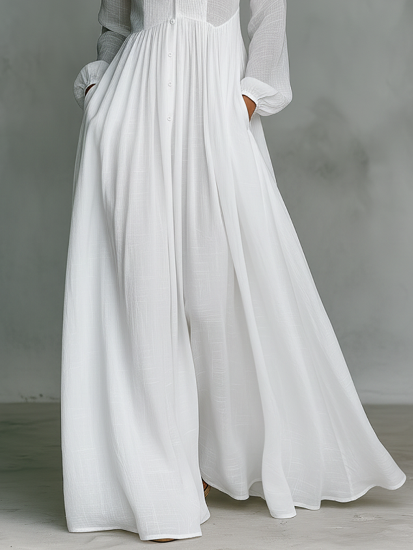 Zoey | Robe maxi en patchwork de coton et lin avec col montant
