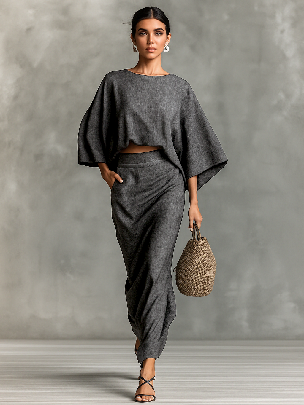 Selene | Ensemble Top à Manches Chauve-Souris et Jupe Maxi