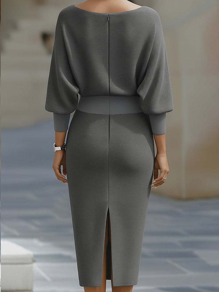 Isabelle | Robe Midi Col Bénitier & Manches Chauve-Souris