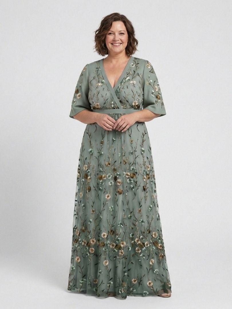Evadne | Robe Maxi à Encolure V Florale à Manches Courtes
