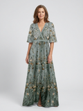 Evadne | Robe Maxi à Encolure V Florale à Manches Courtes