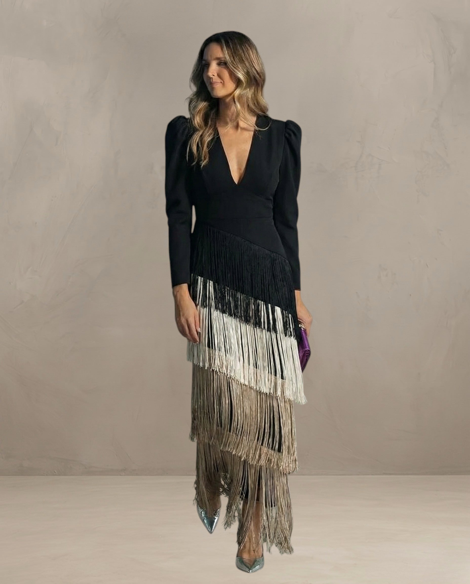 KLARA | ROBE ÉLÉGANTE AVEC MANCHES À FRANGES