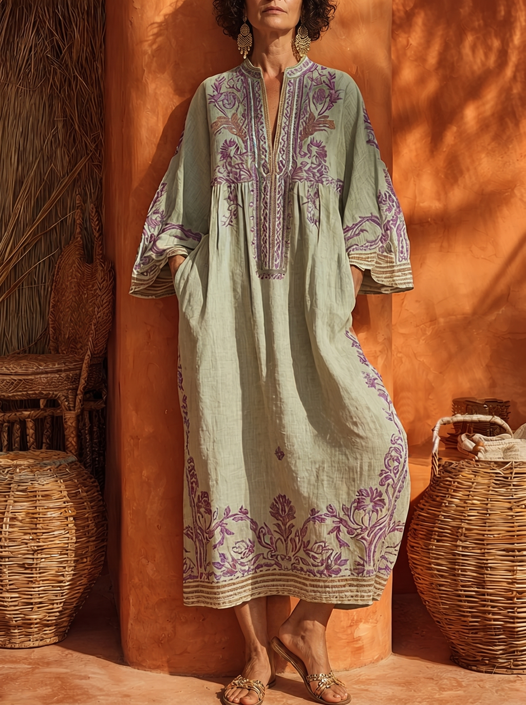 Zola | Robe Maxi Lin Broderies Florales Style Bohème Oriental