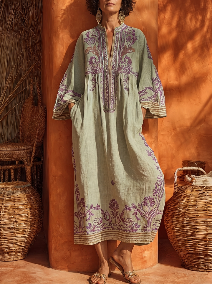 Zola | Robe Maxi Lin Broderies Florales Style Bohème Oriental