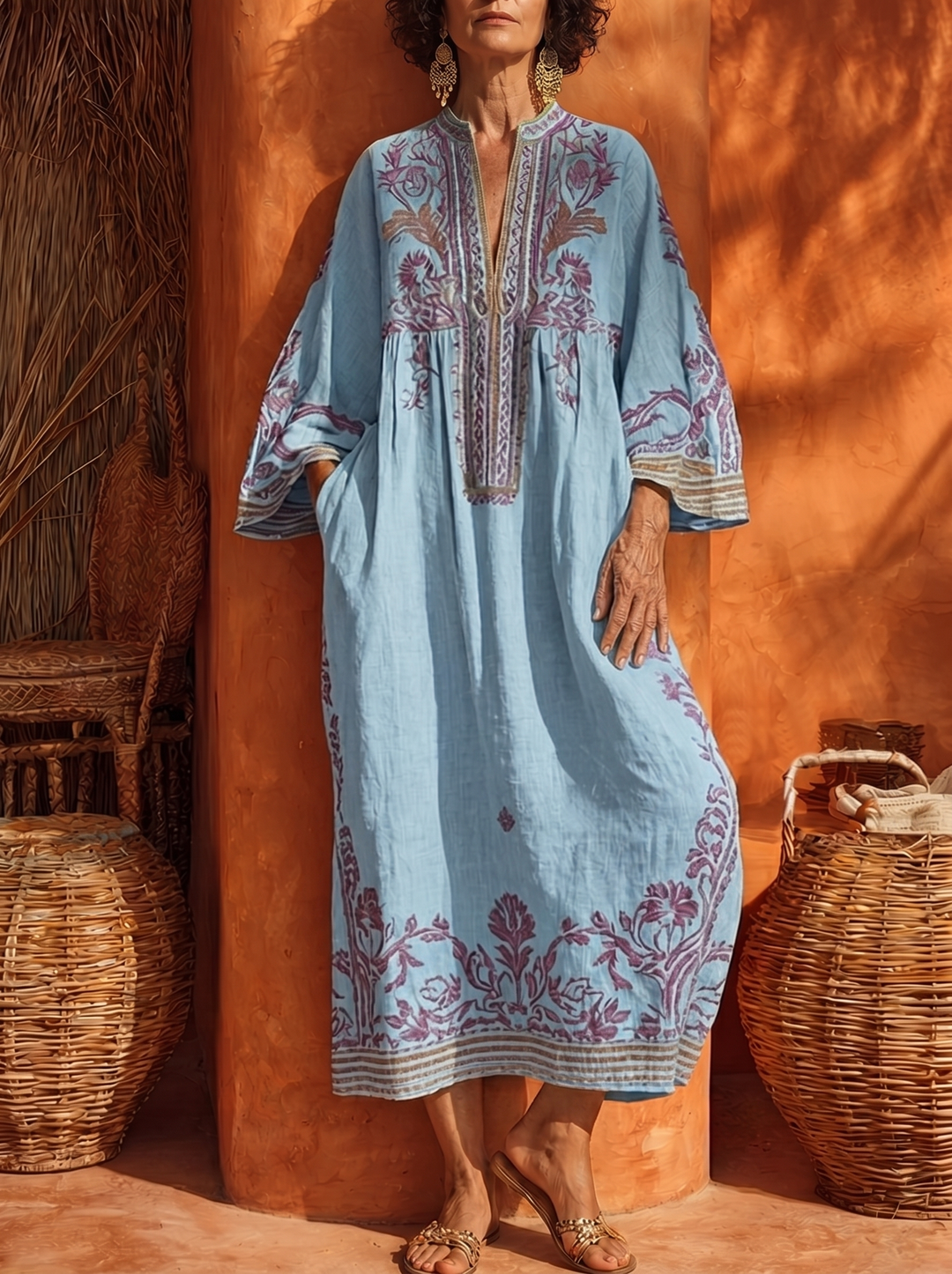 Zola | Robe Maxi Lin Broderies Florales Style Bohème Oriental