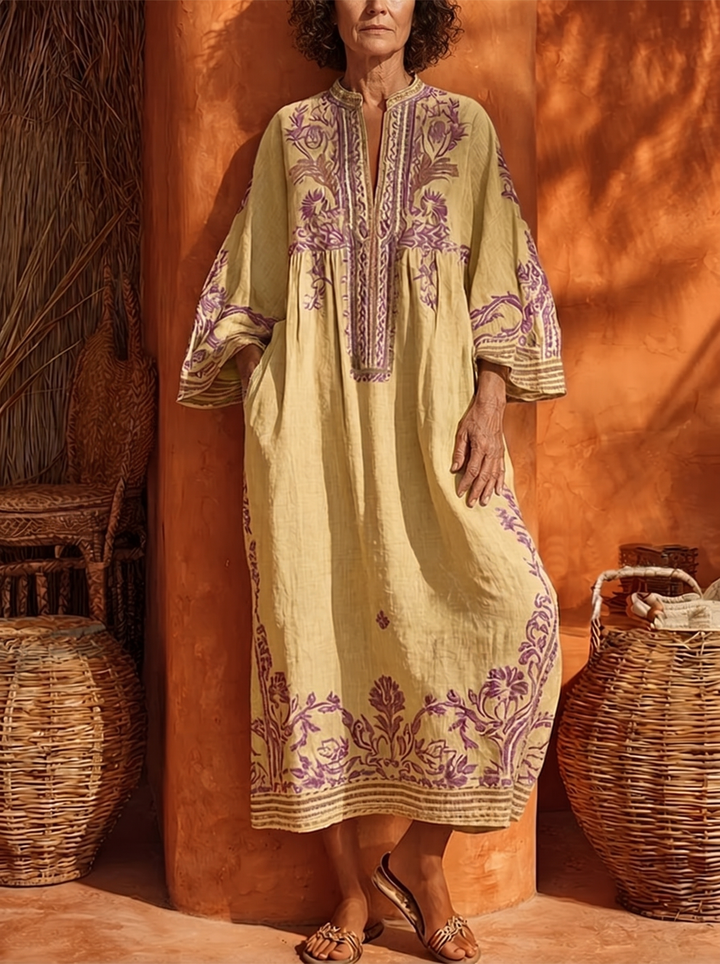 Zola | Robe Maxi Lin Broderies Florales Style Bohème Oriental