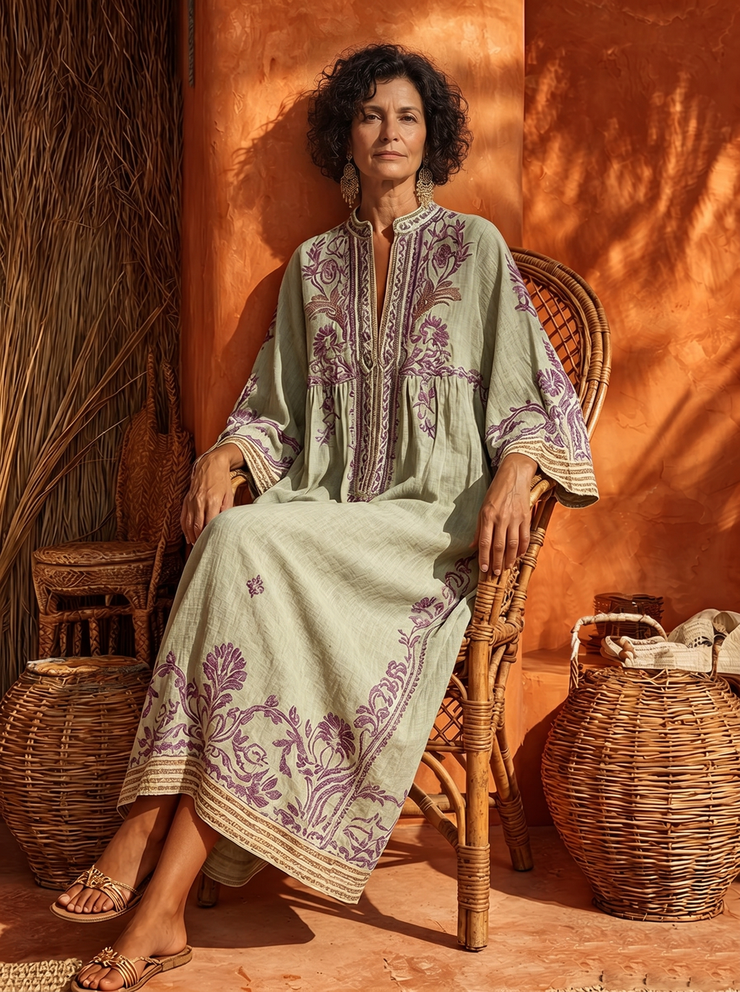 Zola | Robe Maxi Lin Broderies Florales Style Bohème Oriental