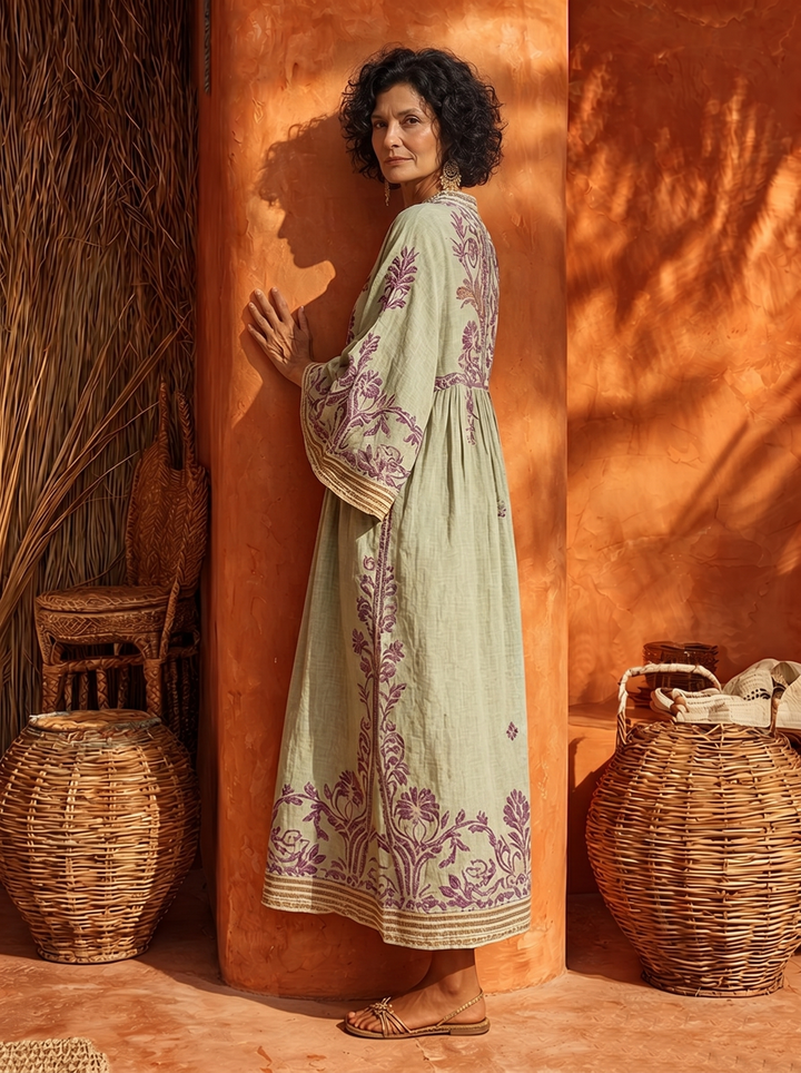 Zola | Robe Maxi Lin Broderies Florales Style Bohème Oriental