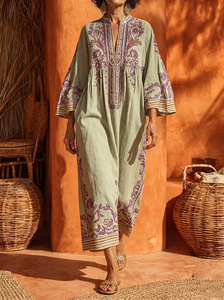 Zola | Robe Maxi Lin Broderies Florales Style Bohème Oriental