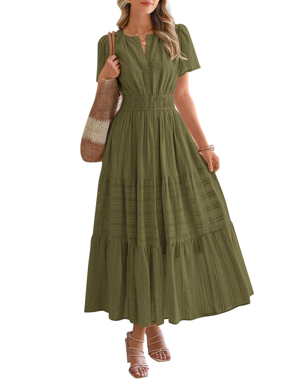 Sophie | Robe Maxi Évasée à Taille Froncée
