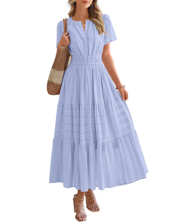 Sophie | Robe Maxi Évasée à Taille Froncée