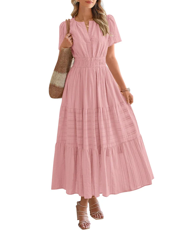 Sophie | Robe Maxi Évasée à Taille Froncée