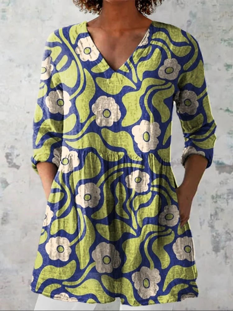 Olivia | Chemise V-Neck Florale Romantique