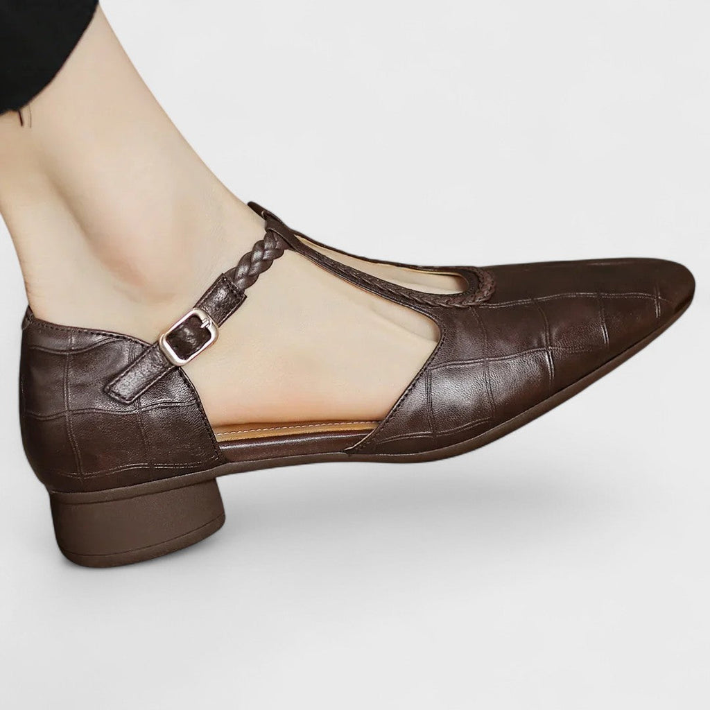Colette | Babies Cuir Effet Croco Bride T-Bar Tressée & Talon Bloc