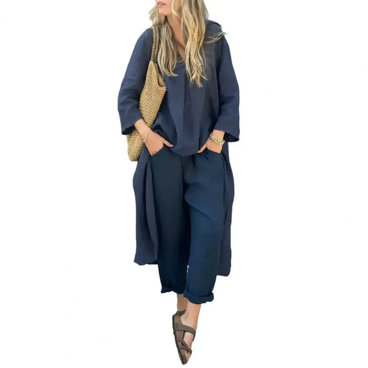 Lucía | Ensemble Décontracté avec Gilet Long et Pantalon à Jambes Larges