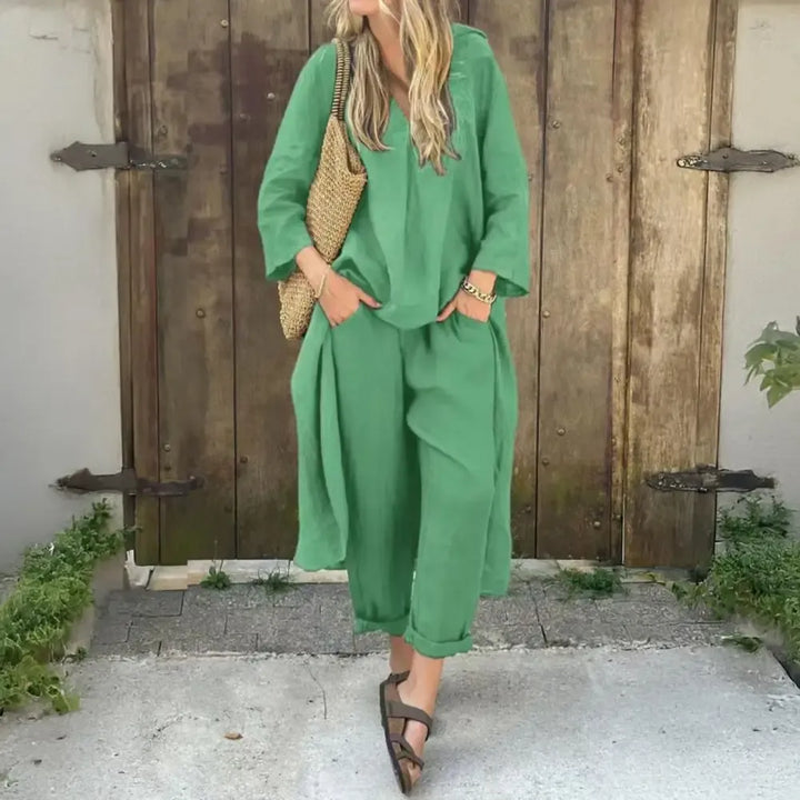 Lucía | Ensemble Décontracté avec Gilet Long et Pantalon à Jambes Larges