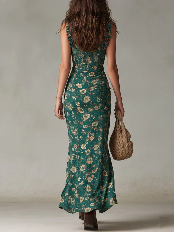Zara | Robe Maxi Fleurie Bohème Froncée avec Fente Latérale
