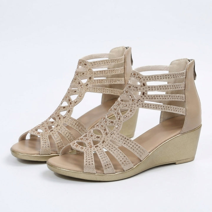 Jeanette | Sandales Compensées Style Gladiateur Strass & Zip Dos