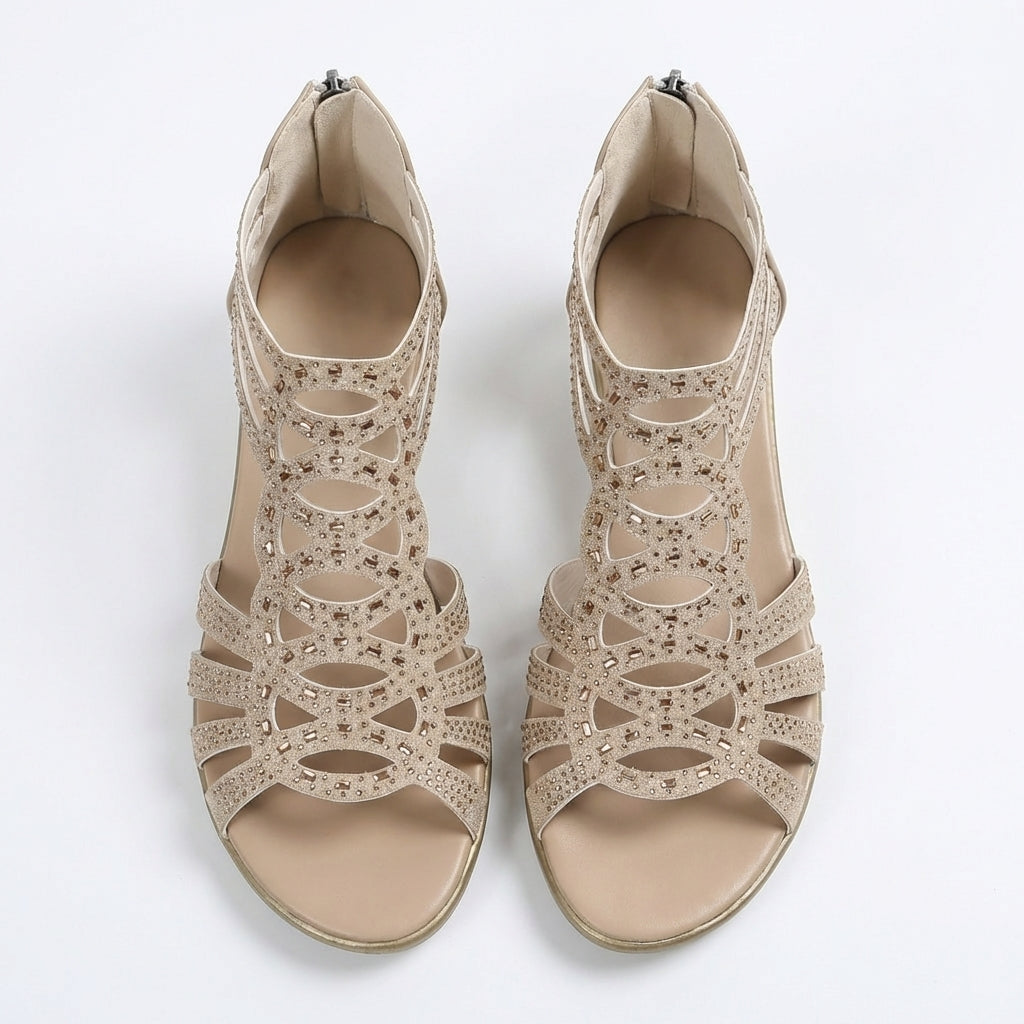 Jeanette | Sandales Compensées Style Gladiateur Strass & Zip Dos