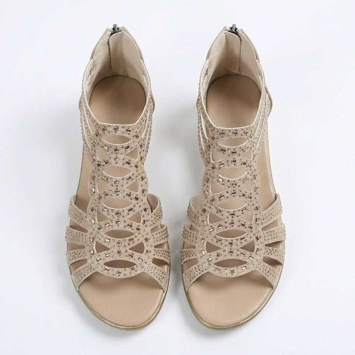 Jeanette | Sandales Compensées Style Gladiateur Strass & Zip Dos