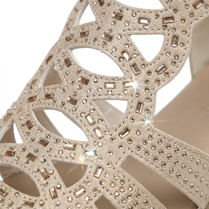 Jeanette | Sandales Compensées Style Gladiateur Strass & Zip Dos