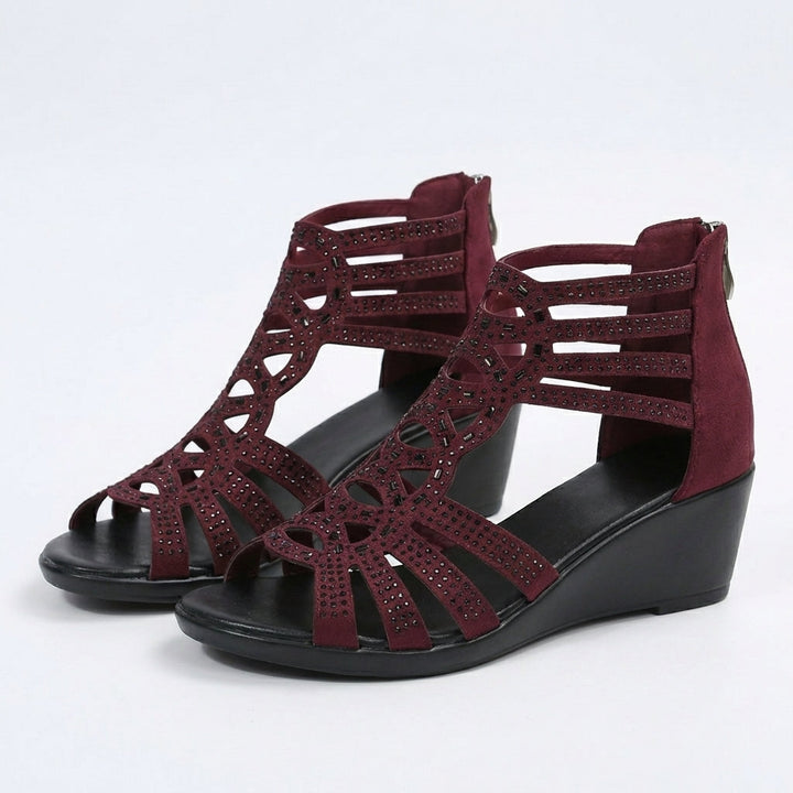 Jeanette | Sandales Compensées Style Gladiateur Strass & Zip Dos